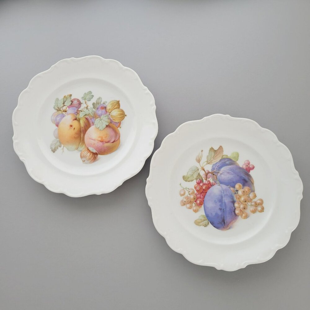 Vintage Schumann Bavaria Salad Plate Plum Peach Fruit Center Embossed Wall Decor